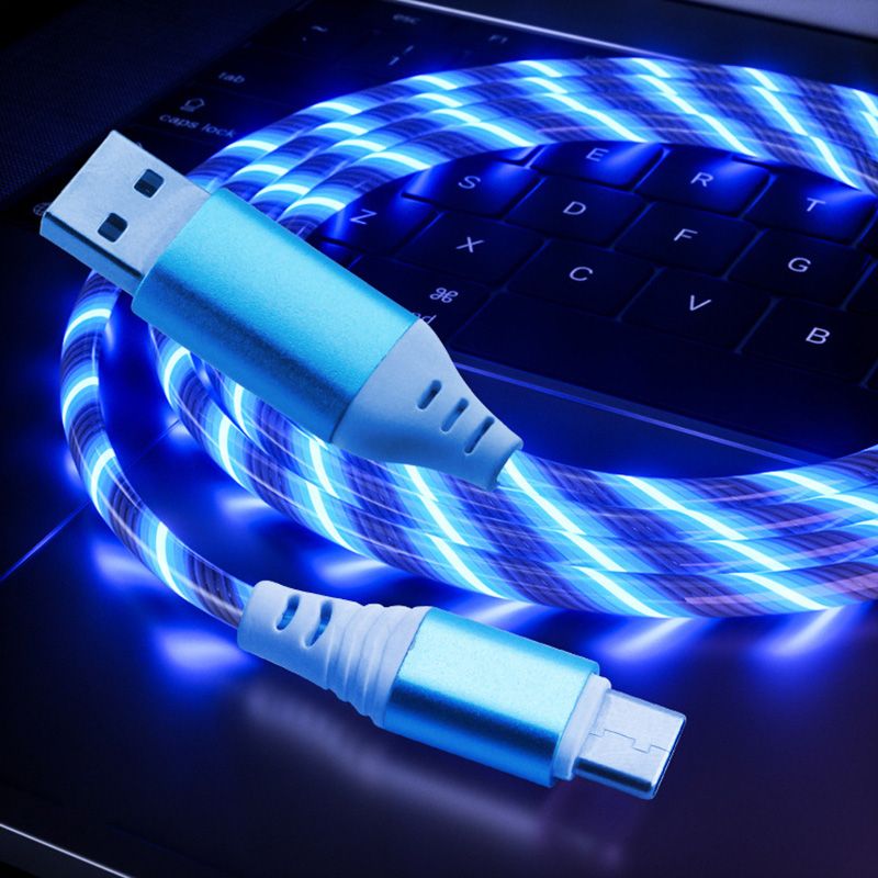 2.4A RGB LED Light Durable USB Cable for Type-C / USB-C 3FT (Blue)
